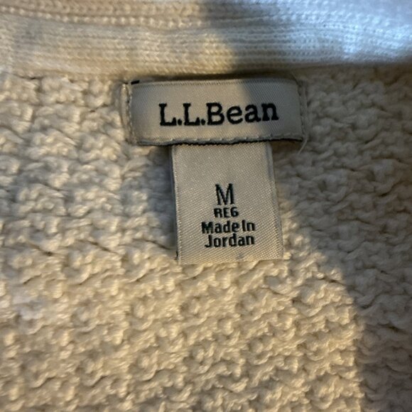 LL Bean Cardigan Womens M Ivory Button Up Sweater Basket Weave Knit Fisherman - Picture 7 of 8